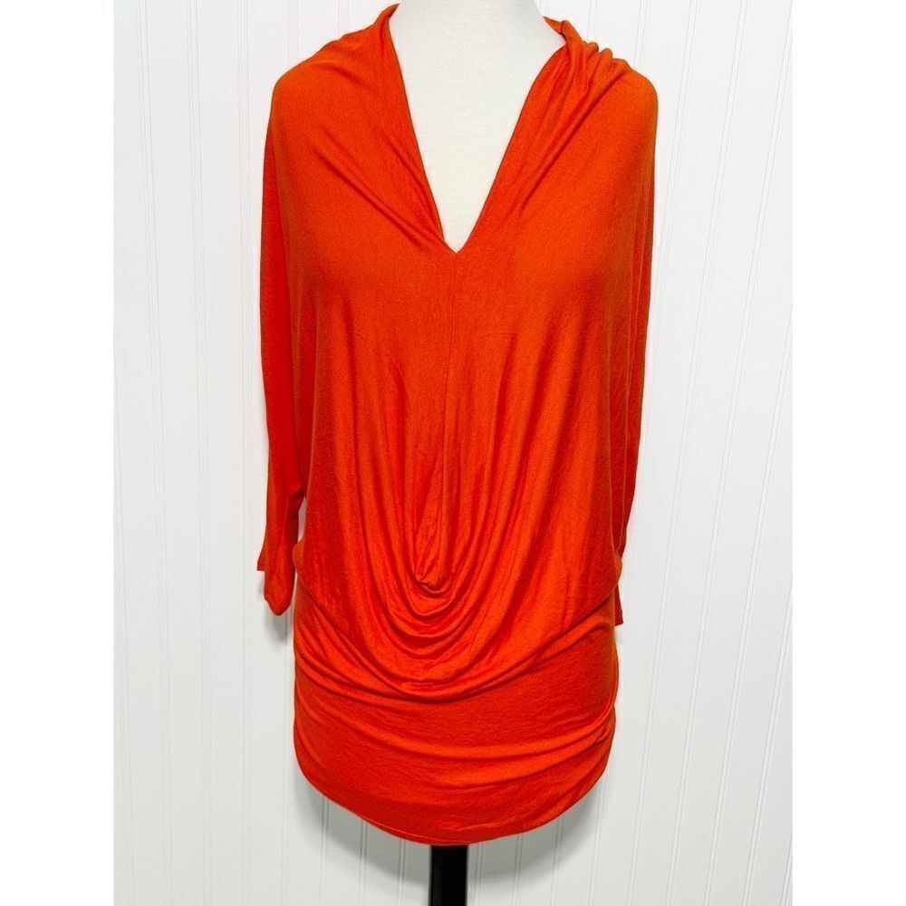 Jennifer Lopez Women's V Neck Stretch Casual Long Sleeve Top Orange Size Medium